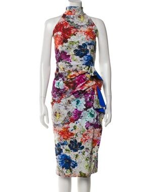 Chiara Boni Floral Printed Gathered Midi Dress Size 40